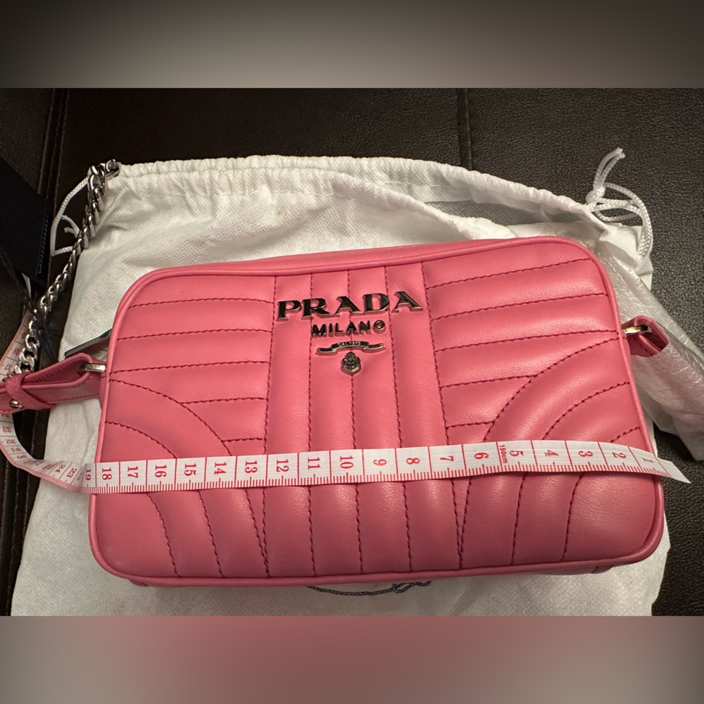 Authentic LUXURY PRADA DIAGRAMME SHOULDER BAG HANDBAG 1BH084 PINK LEATHER NEW